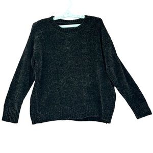 Yesno Women’s Long Sleeve Crew Neck Chenille Top Black Size L